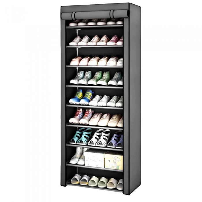 Dulap Textil pentru Incaltaminte FTXT-9 cu 9 Rafturi – Organizator Pantofi Gri, Pliabil si Usor de Montat