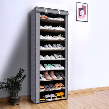 Dulap Textil pentru Incaltaminte FTXT-9 cu 9 Rafturi – Organizator Pantofi Gri, Pliabil si Usor de Montat