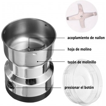 Rasnita Electrica Cafea si Condimente, 150W, Lame din Inox, Capac Transparent, Operare cu un Singur Buton, Argintiu
