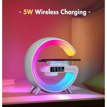 Ceas Digital si Alarma LED RGB cu Incarcare Wireless Qi, Multicolor, Design Modern pentru Dormitor si Birou