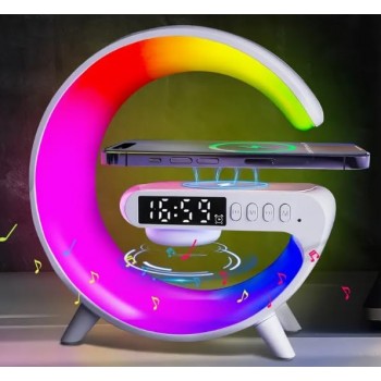 Ceas Digital si Alarma LED RGB cu Incarcare Wireless Qi, Multicolor, Design Modern pentru Dormitor si Birou