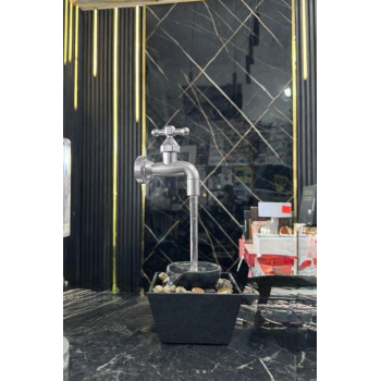 Fantana Decorativa de Interior cu Robinet Argintiu, Efect Apa Curenta, Lampa Ambientala LED, Modern cu Pietre