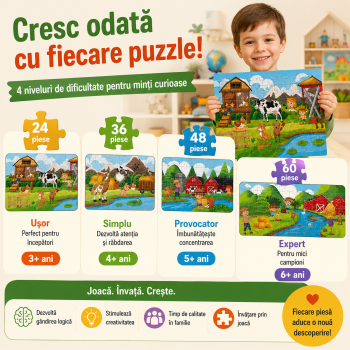 Puzzle Viața la Ferma, De la 24 la 60 Piese, Educatie prin Joaca