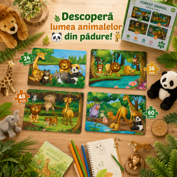 Puzzle Animale Padure, De la 24 la 60 Piese, Educatie prin Joaca