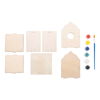 Casa pentru pasari, DIY, din lemn, cu kit de pictura în acuarela