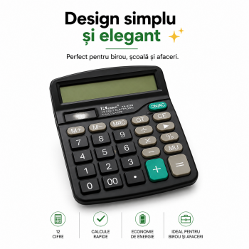 Calculator Birou 12 Digits, Display Mare LCD, Butoane Mari, Design Elegant, Ideal pentru Birou, Scoala si Contabilitate
