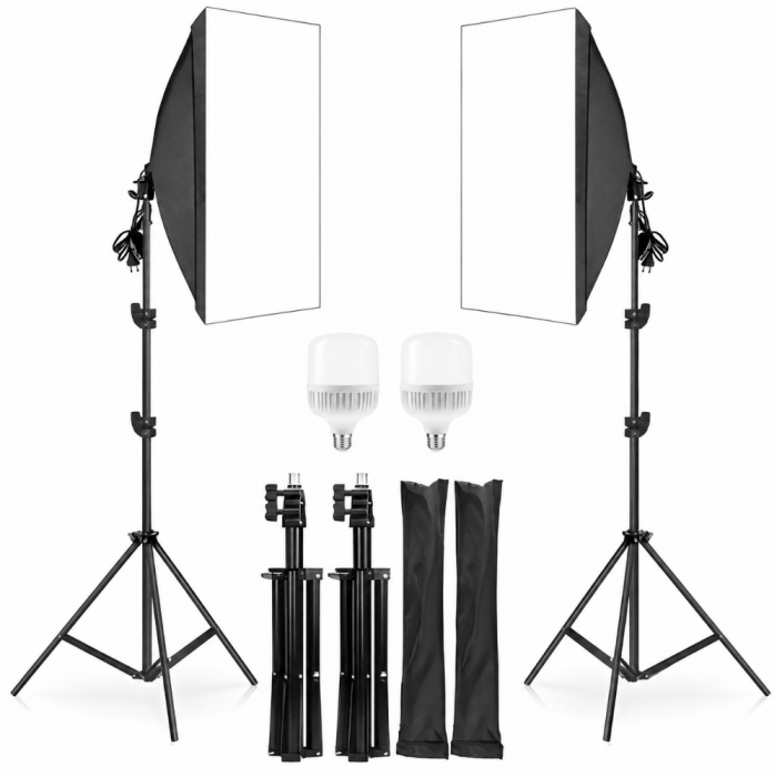 Kit Studio Foto Profesional cu 2 Softbox 50x70cm si Stative, Set Iluminare Foto Video 800W