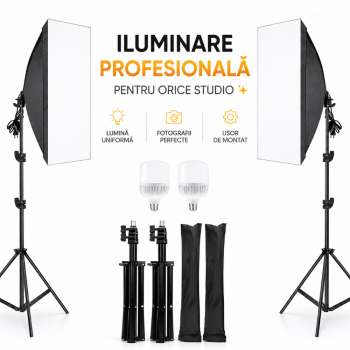 Kit Studio Foto Profesional cu 2 Softbox 50x70cm si Stative, Set Iluminare Foto Video 800W