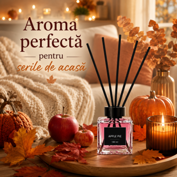 Difuzor Aromaterapie cu Bețișoare Apple Pie 100 ml, Parfum de Cameră Premium cu Aromă de Plăcintă cu Mere, pentru Casă și Birou