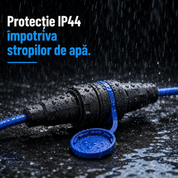 Set cupla si stecher Impermeabil IP44 cu Capac, Schuko pentru Exterior, Negru Albastru