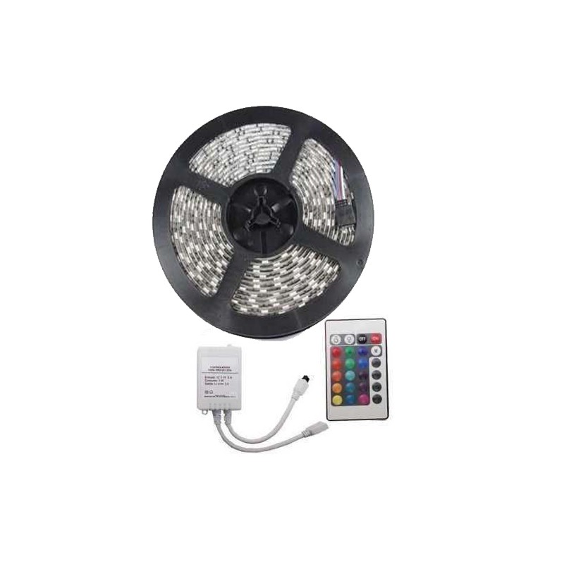 KIT Banda LED RGB 72W Exterior 60 LED-uri/m 5 metri cu Telecomanda si Alimentare