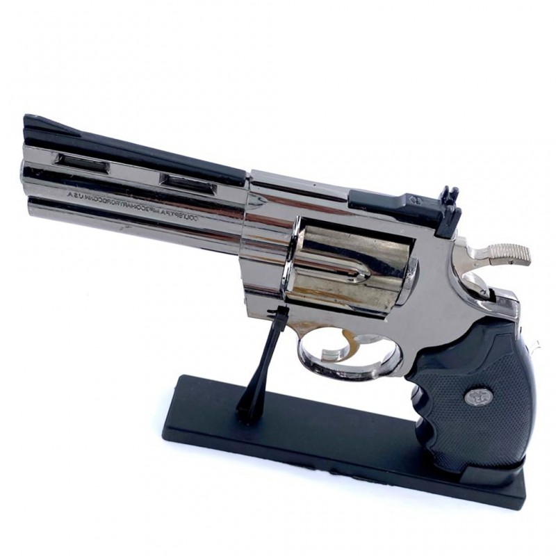 Bricheta pistol anti-vant tip revolver, negru, marime naturala scara 1 la 1, 26 cm, 350 grame, gloante, suport